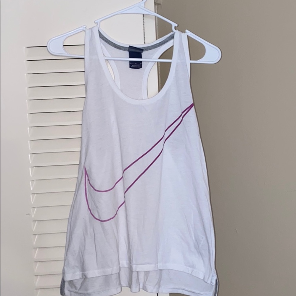 WHITE NIKE TANK TOP WITH PURPLE SWISH